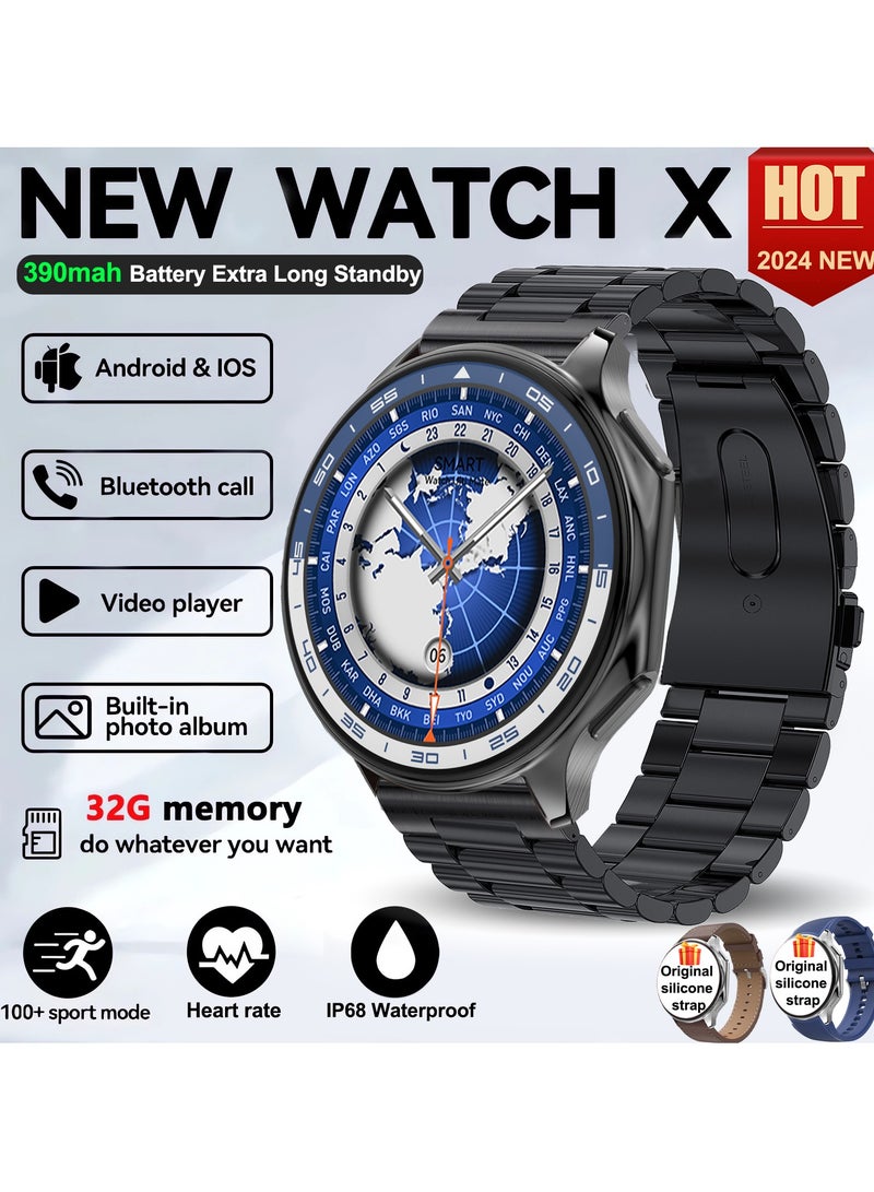 RollsTimi  Men's Smart Watches Men's Smart Watches, 1.43-Inch AMOLED High-Definition Screen, Support Bluetooth Calls, Activity Tracking, Heart Rate Monitoring, Sports and Fitness Watches, DT Watch X Black Strap Models. - Image 1